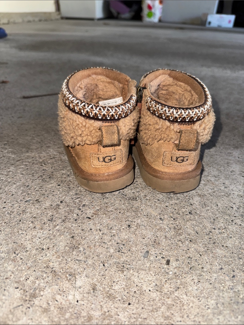 UGG Kids Shearling Trim Boot in Chestnut Brown